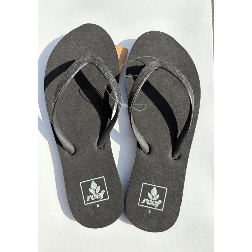 Reef Stargazer Flip Flops Womens 5 Black Glitter Sparkle Thong Sandals New